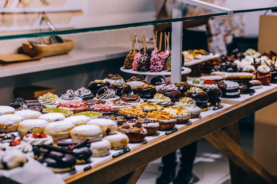 Bakery display with assorted pastries